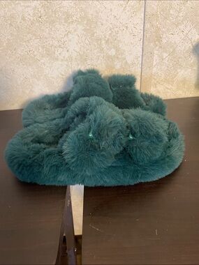 Emerald Green Free People Fuzzy Faux Fur Backless Slip-On Open Toe Slippers